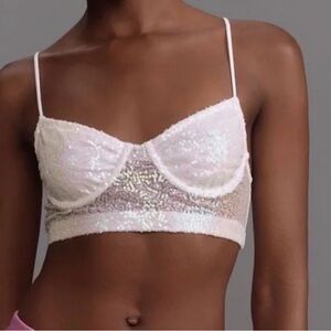 Anthropologie Sequin Lace Bralette - White L